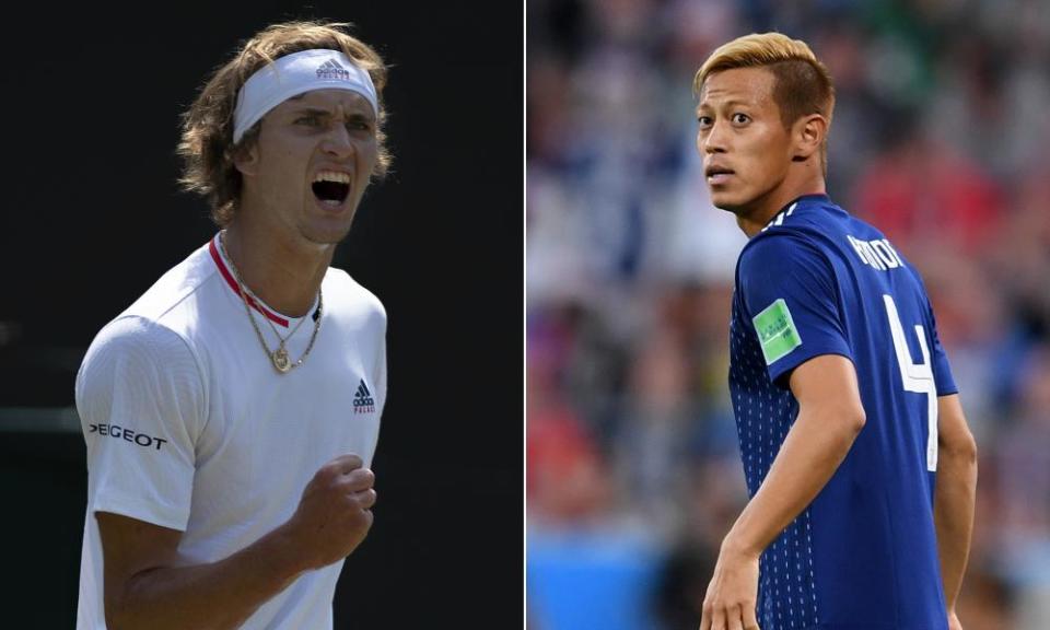 Alexander Zverev at Wimbledon 2018 and Keisuke Honda at the World Cup 2018