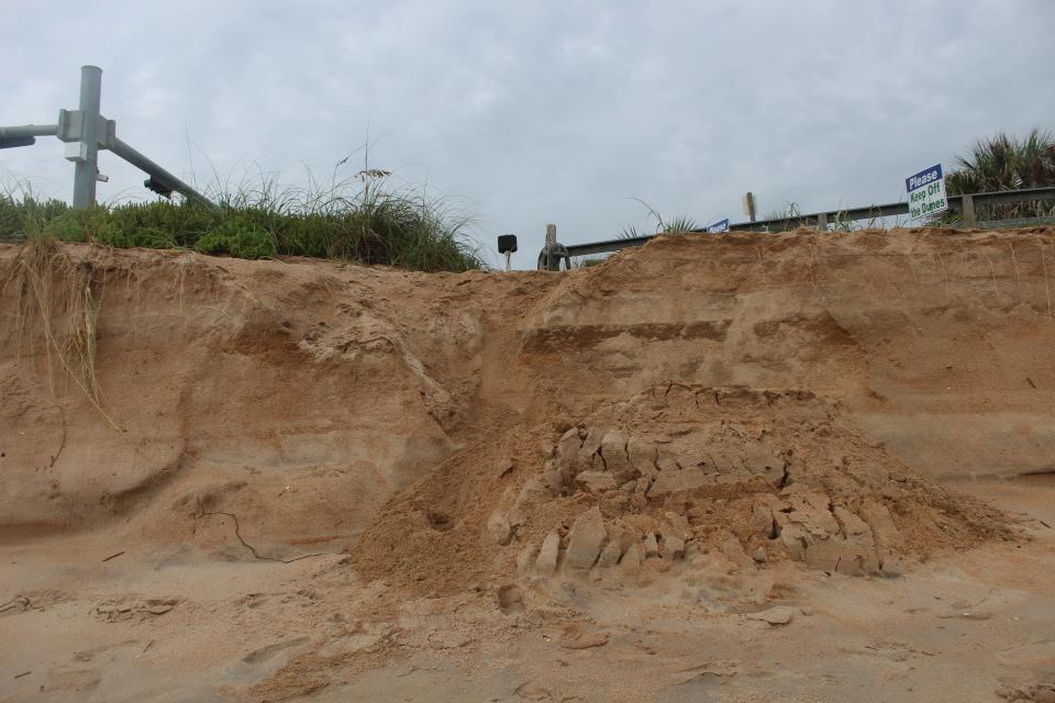 This drop off is where a ramp used to be leading to the beach near State Road 100 and Ocean Shore Boulevard. Recent erosion has shifted sand on Flagler Beach and taken some sand into the water.