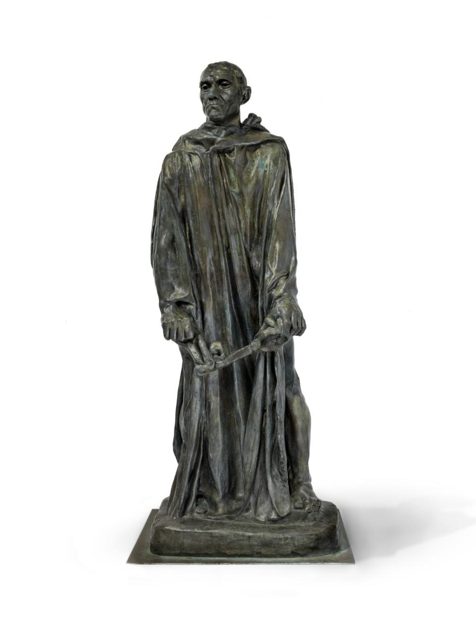奧古斯丁．羅丹（Auguste Rodin, 1840–1917），〈尚．德爾〉(Jean d'Aire)，原型塑於約1886年，本作翻鑄於1972年，青銅，216 x 85 x 72 cm，Los Angeles County Museum of Art, gift of B. Gerald Cantor, photo © Museum Associates/LACMA。〈尚．德爾〉為羅丹最為人討論的公共藝術重要作品〈加萊義民〉(The Burghers of Calais) 其中之一。