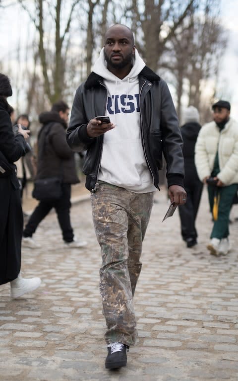 Virgil Abloh at Paris Fashion Week in March - Credit: Matthew Sperzel/Getty