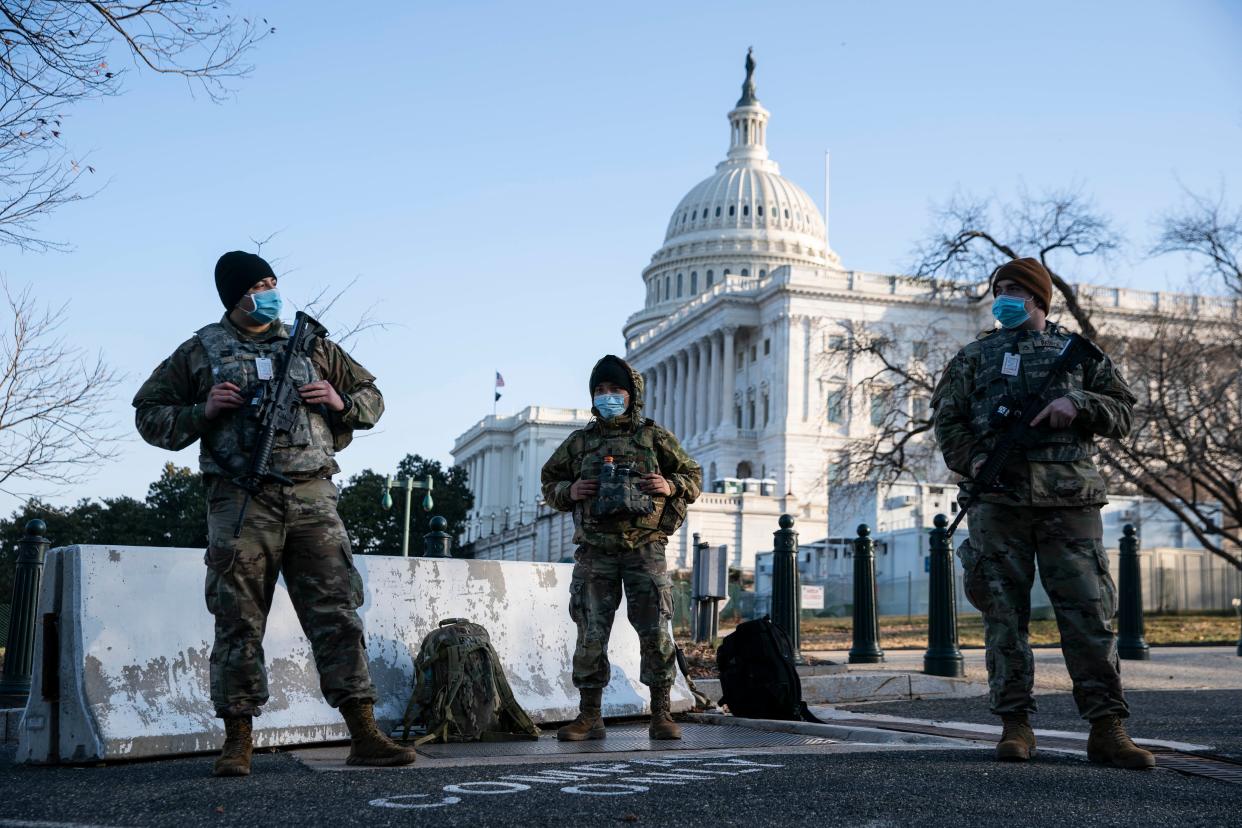 The National Guard has had a massive presence on Capitol Hill since a pro-Trump mob stormed the complex in January. (Getty Images)