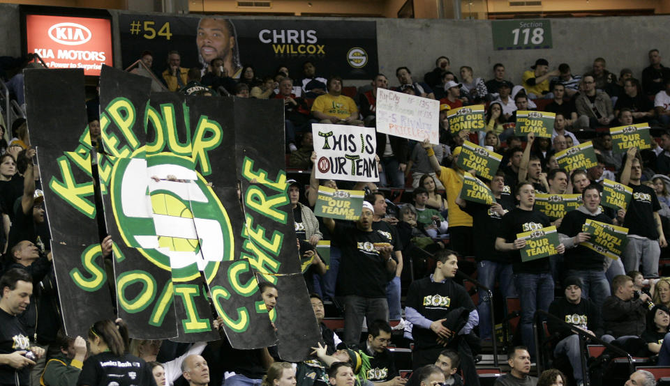 Seattle fans make a final plea inside KeyArena to save their SuperSonics. (AP)