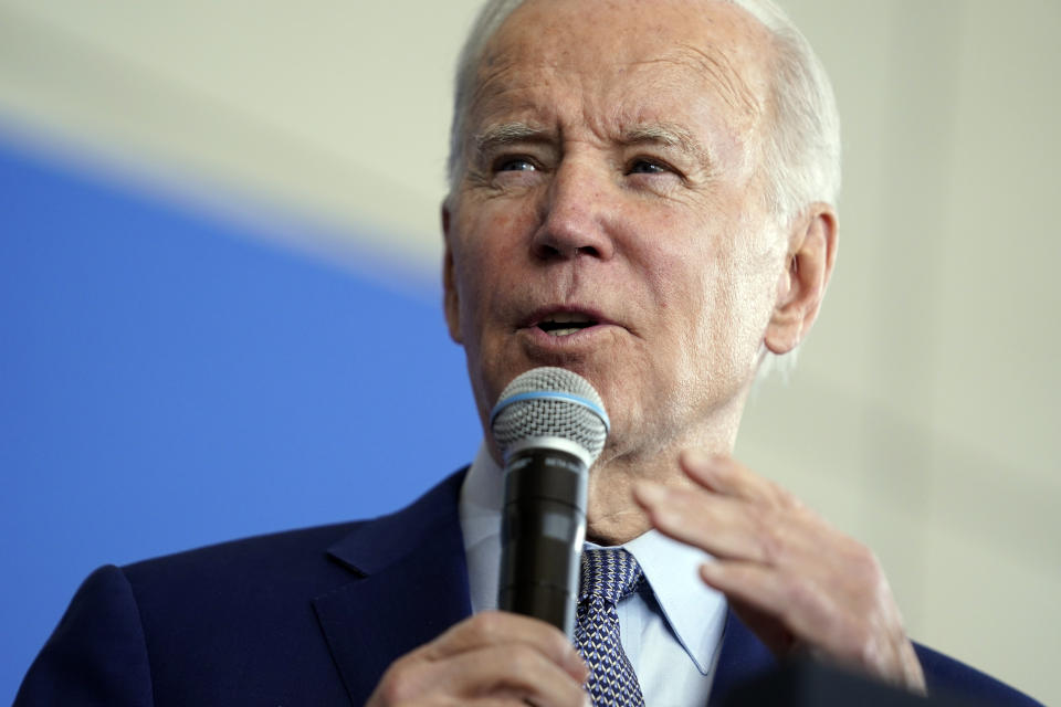 FILE - President Joe Biden speaks about health care and prescription drug costs at the University of Nevada, Las Vegas, March 15, 2023, in Las Vegas. (AP Photo/Evan Vucci, File)