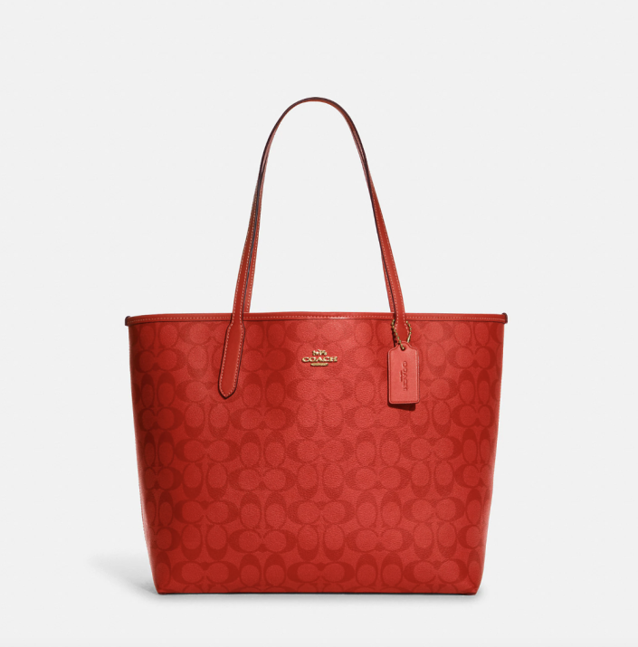 Coach Outlet City Tote in Blocked Signature Canvas (Photo via Coach Outlet)