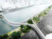 Wie viele andere Städte auf der Welt leiden auch die chinesischen Metropolen unter massivem Verkehrsaufkommen. Eine Lösung könnte nun BMWs Konzept Vision E3 Way darstellen, eine Art Hochautobahn für Bikes. (Bild-Copyright: BMW)