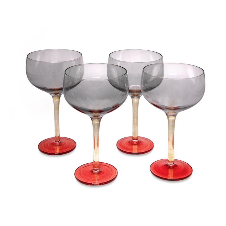 24) Candy glass champagne coupe in sunset, set of 4
