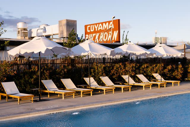 <p>Jessica Sample</p> The pool at Cuyama Buckhorn, a recently revamped 1950s motel.