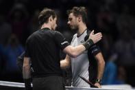 Britain Tennis - Barclays ATP World Tour Finals - O2 Arena, London - 18/11/16 Great Britain's Andy Murray and Switzerland's Stanislas Wawrinka after their round robin match Action Images via Reuters / Tony O'Brien Livepic