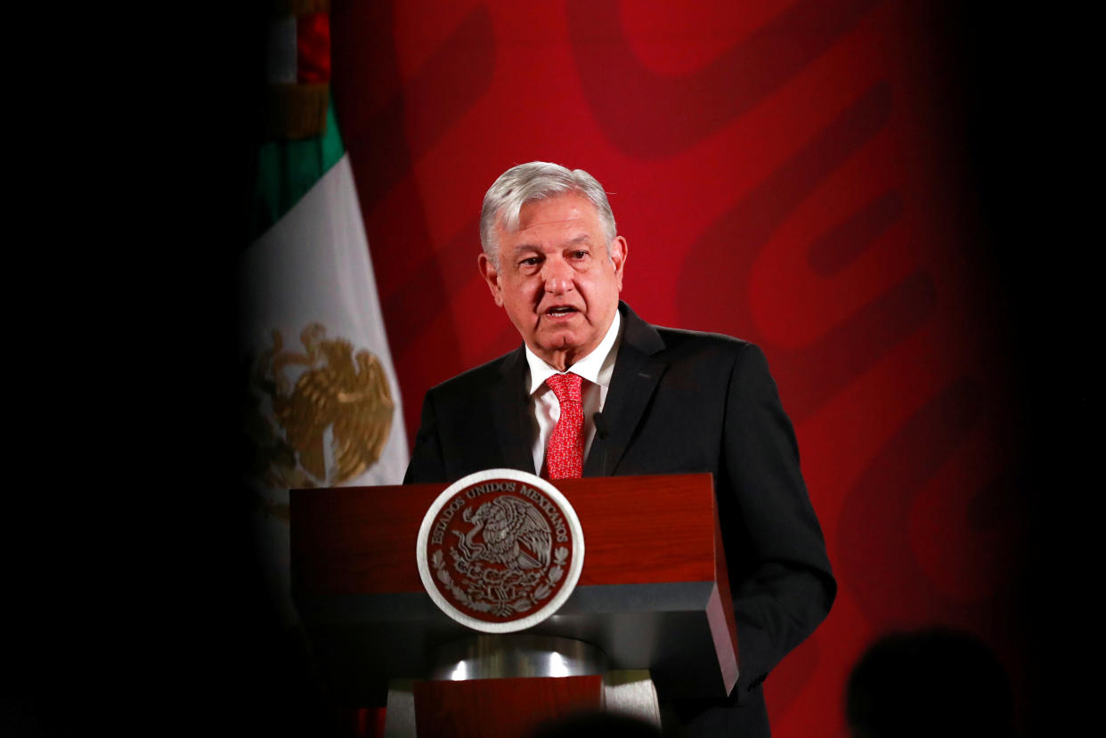 Mexico's President Andres Manuel Lopez Obrador holds a news conference at the National Palace in Mexico City, Mexico, March 17, 2020. REUTERS/Henry Romero
