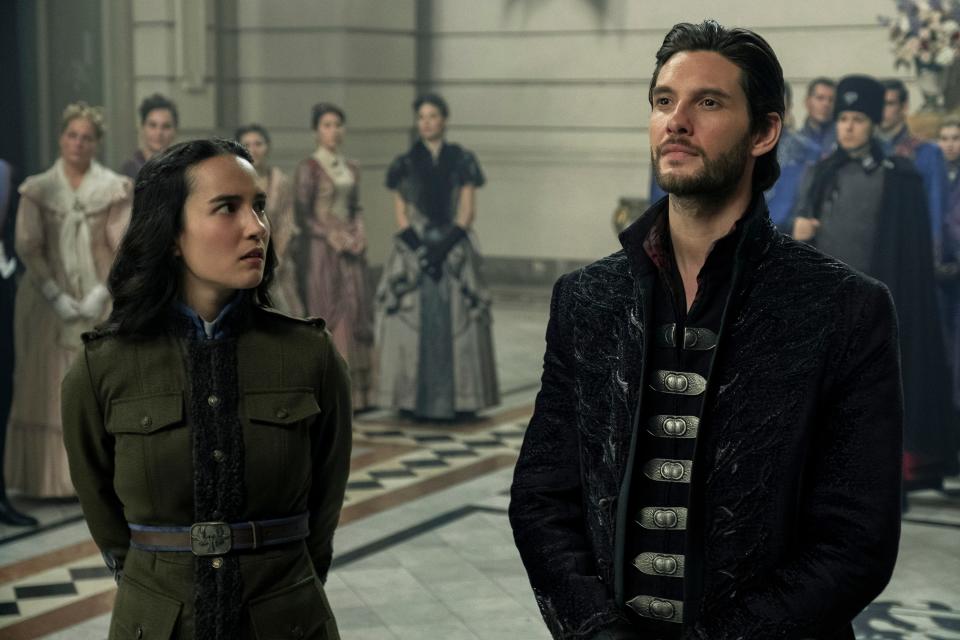 Jessie Mei Li as Alina Starkov and Ben Barnes as General Kirigan in Shadow and Bone