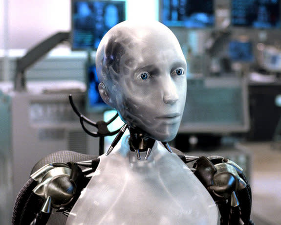 People often think of artificial intelligence as something akin to the being from the film "I, Robot" depicted here, but experts are divided on what the future actually holds.