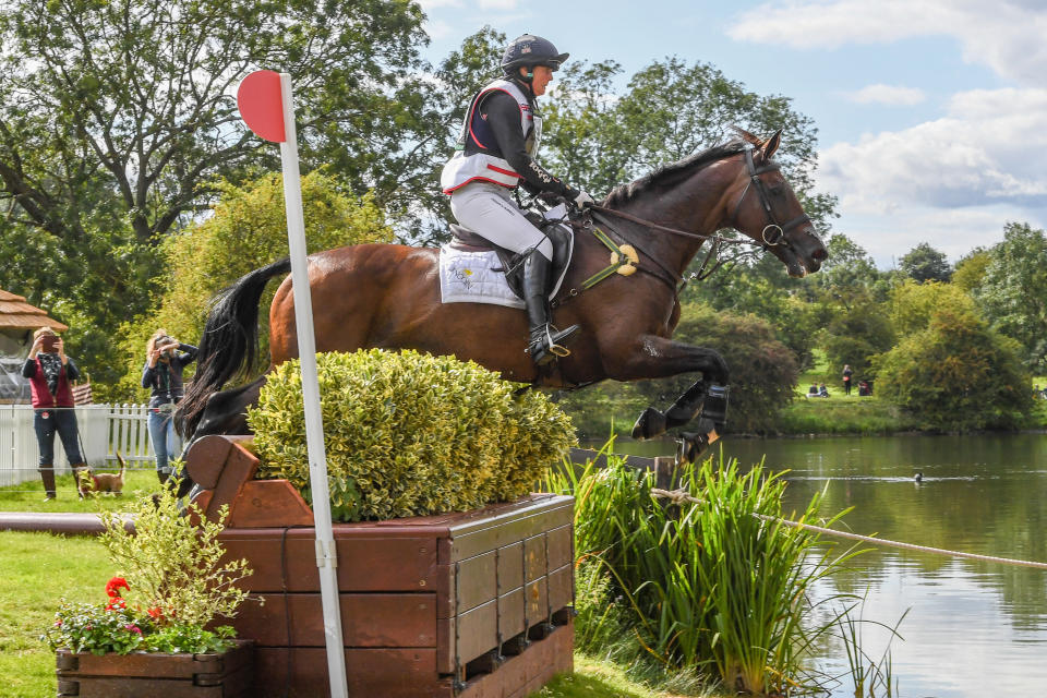 Piggy French sits well-placed in second ahead of the show jumping at the Land Rover Burghley Horse Trials  
