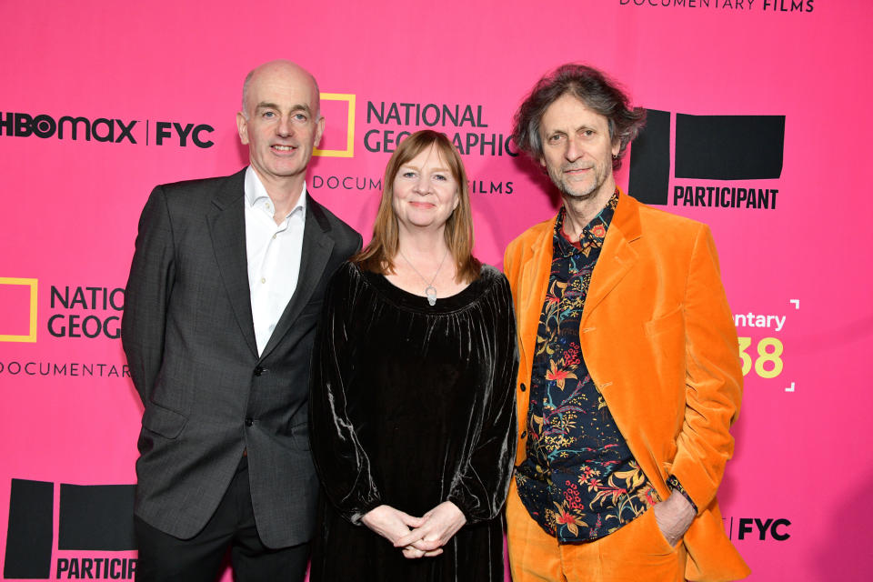 (L-R) Declan McGrath, Neasa Ní Chianáin, and David Rane attend 38th Annual IDA Documentary Awards at Paramount Theater on December 10, 2022 in Los Angeles.