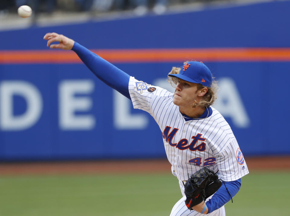 It was a Noah Syndergaard pitch that ultimately led to the @PitchingNinja account being suspended. (AP)