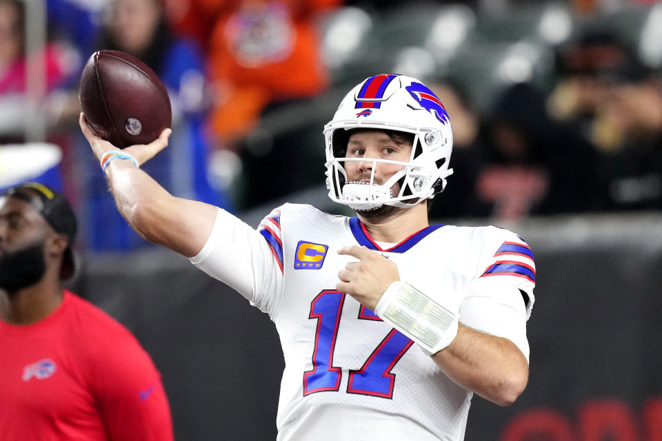 Josh Allen had a little too much fun on a touchdown run. (Photo by Dylan Buell/Getty Images)