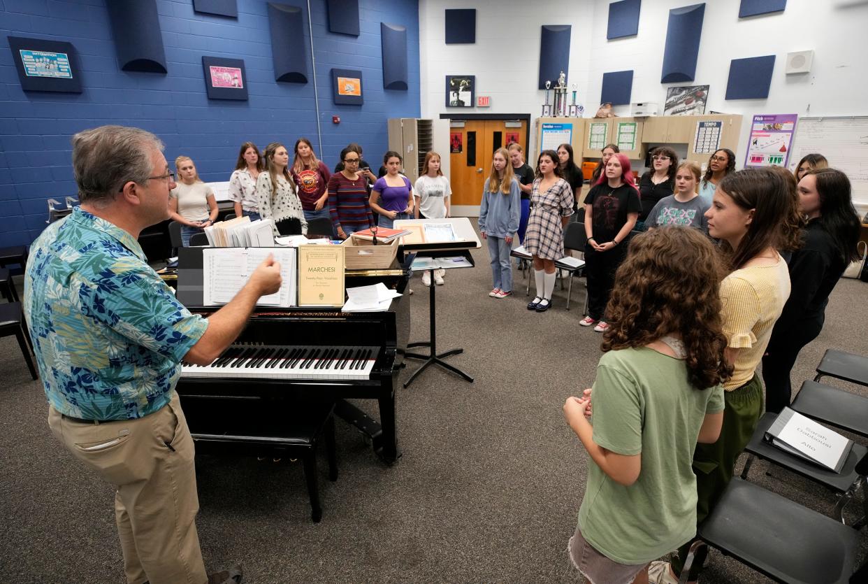 Matanzas High School Choir Director Jens Oliva during choir practice at the school in Palm Coast, Tuesday, Oct. 24, 2023.