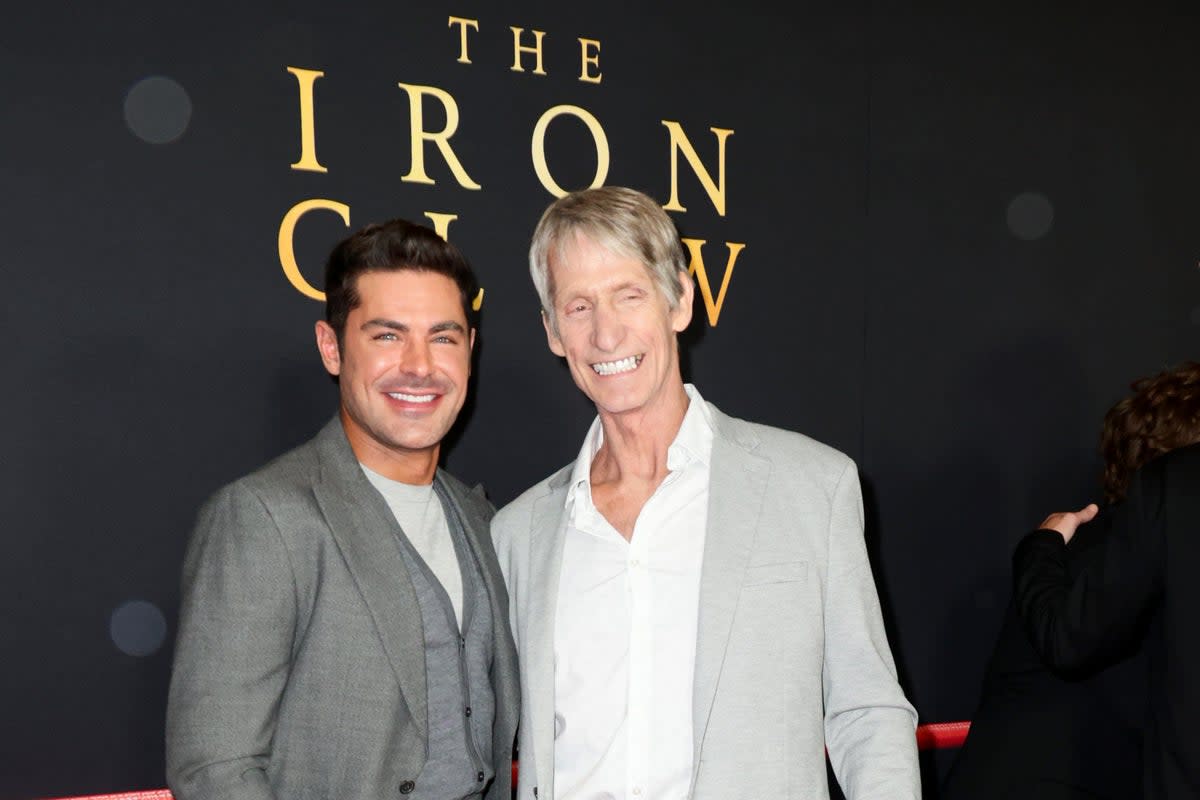 Zac Efron and Kevin Von Erich at the premiere of ‘The Iron Claw’ in Los Angeles (Momodu Mansaray/Getty Images)