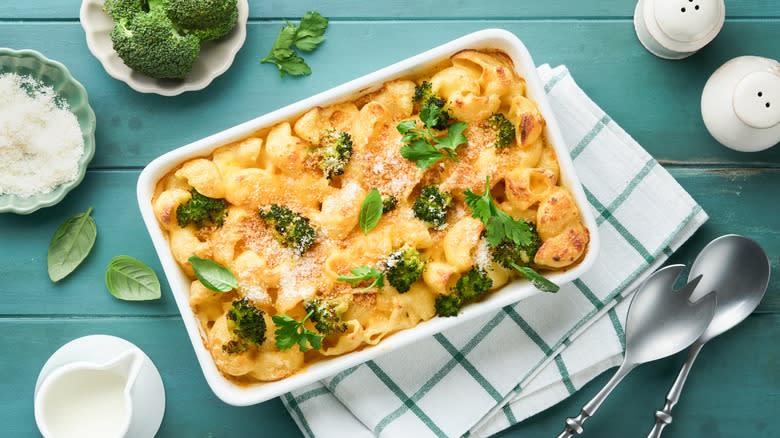 Pasta casserole in white dish