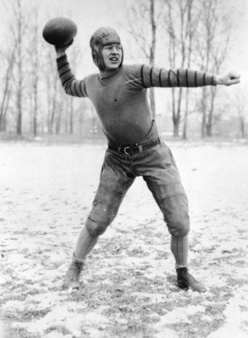 Earl L. (Curly) Lambeau is pictured in the early 1920s as a quarterback for the Green Bay Packers, a team which he help found.