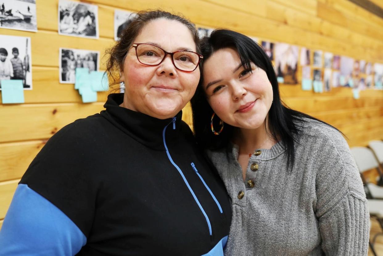 Nykesha Gregoire (right), seen here with her mother Janet Bellefleur, says 'Bringing the culture back, bringing the language back, will make everyone feel more connected.'  (Heidi Atter/CBC - image credit)