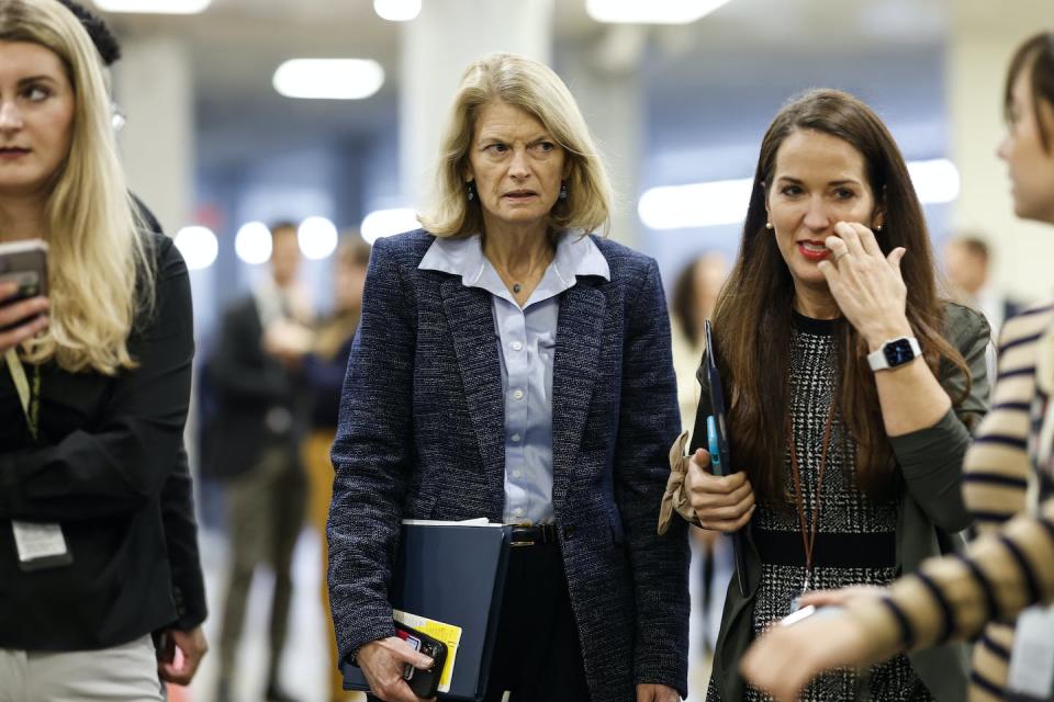 U.S. Sen. Lisa Murkowski of Alaska is one of the 12 Republican lawmakers who voted to advance the same-sex marriage bill on Nov. 16, 2022. <a href="https://media.gettyimages.com/id/1442021062/photo/senate-votes-on-same-sex-marriage-equality-bill.jpg?s=1024x1024&w=gi&k=20&c=v4sctFA99ZLcKMvkcn17X6GiI7XrlcaMoGie4GvVJmM=" rel="nofollow noopener" target="_blank" data-ylk="slk:Anna Moneymaker/Getty Images;elm:context_link;itc:0;sec:content-canvas" class="link ">Anna Moneymaker/Getty Images</a>