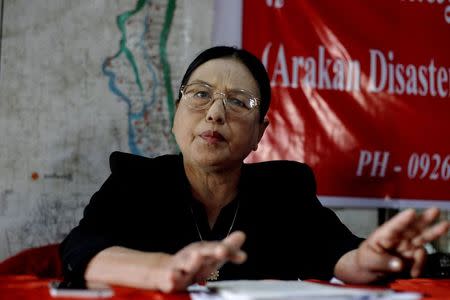 Aye Nu Sein, vice president of Arakan National Party (ANP), talks during an interview with Reuters at her party's head office in Sittwe September 3, 2015. REUTERS/Soe Zeya Tun