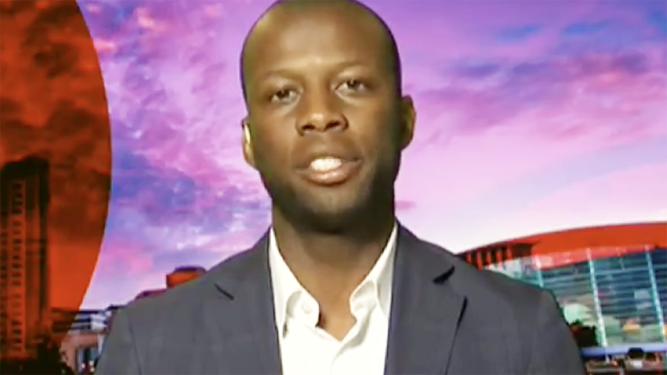 Bruce Djite, pictured here discussing racism in Australian sport on Q&A.