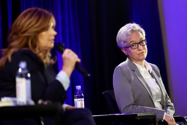 Oregon Democratic gubernatorial nominee Tina Kotek, on the right, appears skeptical of whatever GOP nominee Christine Drazan is saying in this image from their July 2022 debate. (Photo: via Associated Press)