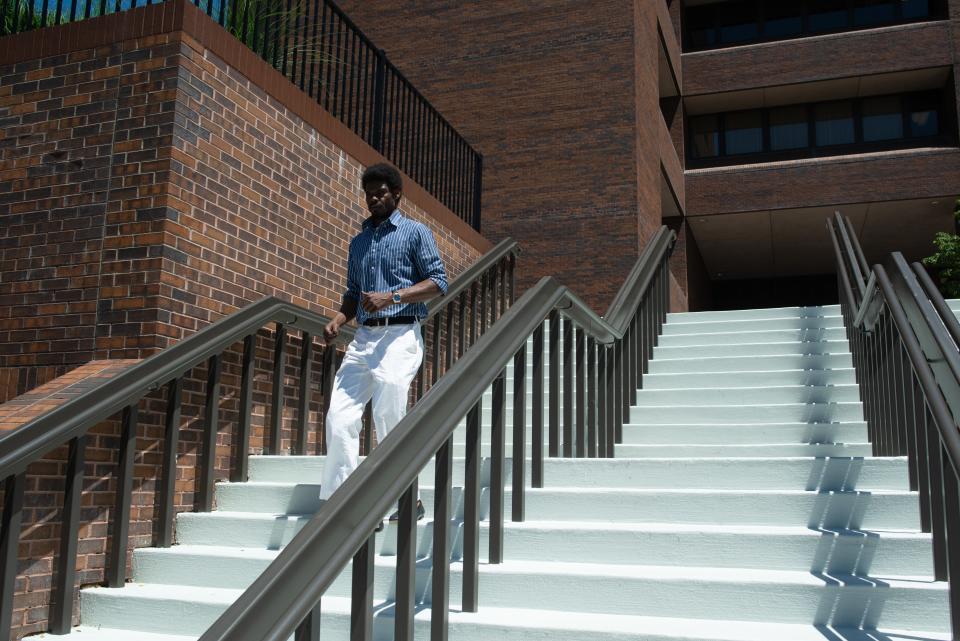 Timothy Harris walks Thursday afternoon out of the federal courthouse in Topeka after a jury ruled that Topeka Police Officer Chris Janes did not violate his Constitutional rights while arresting him in January 2018.