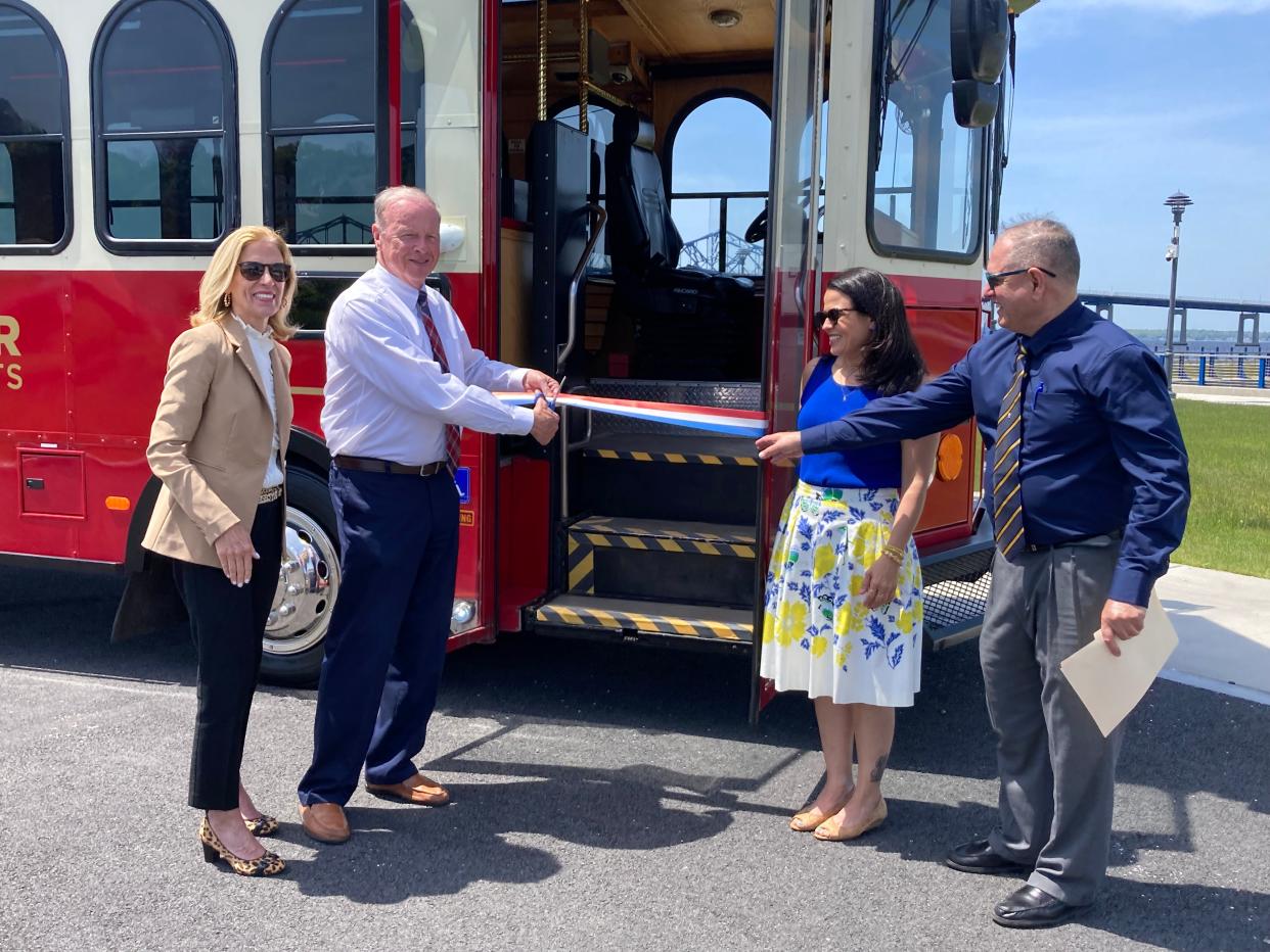 Tuesday's ribbon cutting for the city's new trolley.