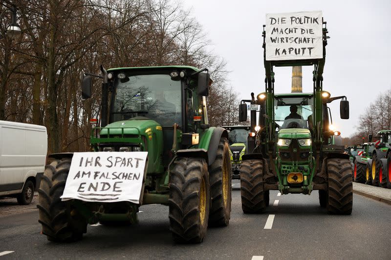 FILE PHOTO: German farmers protest with tractors against the planned cut of vehicle tax subsidies in Berlin