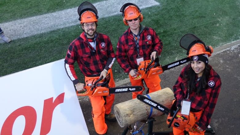 CFL bans Ottawa Redblacks chainsaw squad from sawing logs at 103rd Grey Cup in Winnipeg