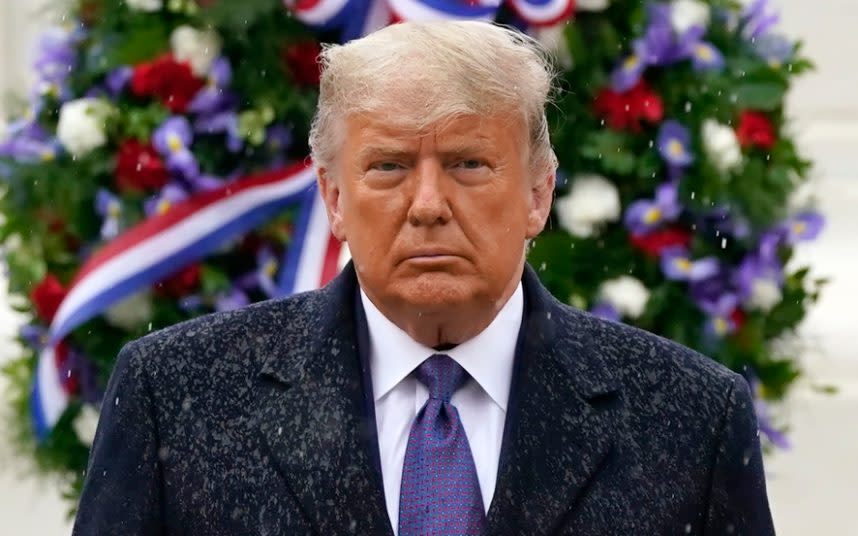 President Donald Trump participates in a Veterans' Day wreath-laying ceremony. CREDIT: AP - AP