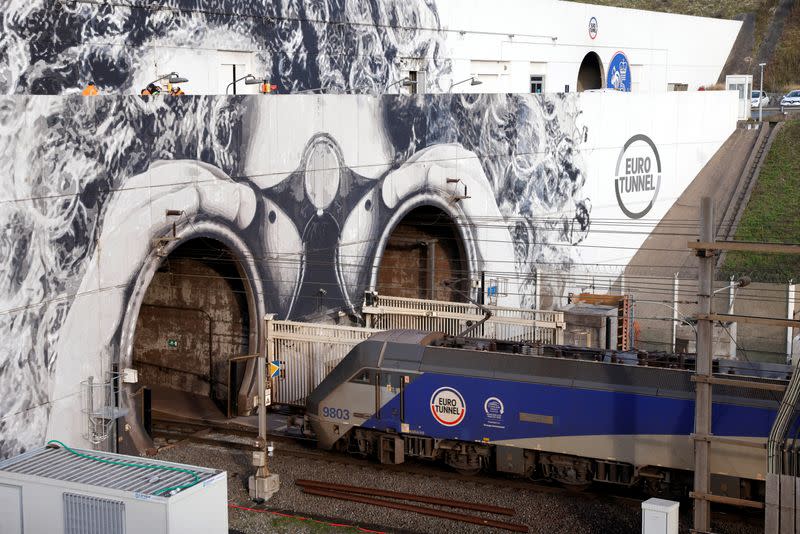 FILE PHOTO: An Eurotunnel freight shuttle enters the Channel Tunnel in Coquelles as Brexit nears