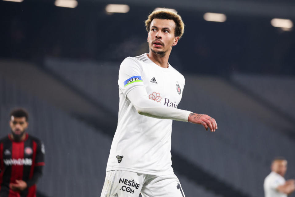 Dele Alli of Besiktas JK looks on during the Turkish Super Lig match between Fatih Karagumruk SK and Besiktas JK at the Ataturk Olympic Stadium on January 31, 2023 in Istanbul, Turkey