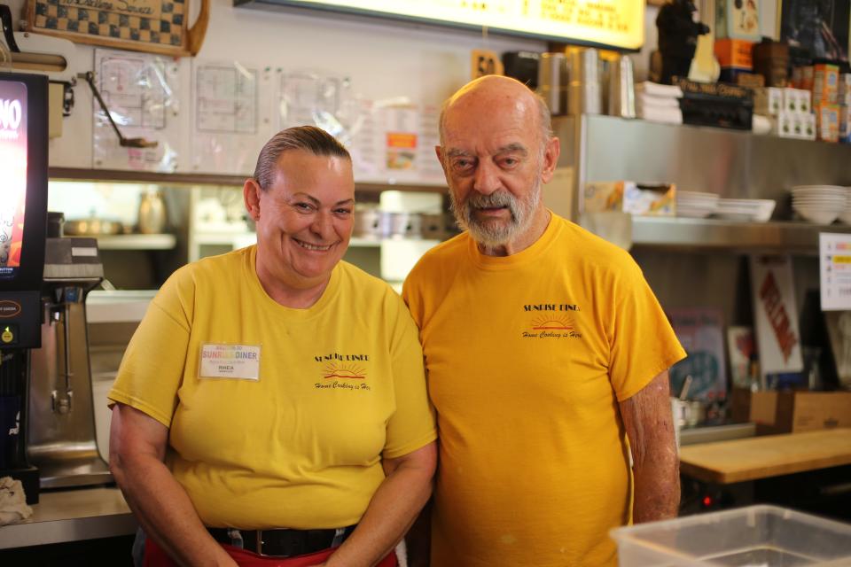 Rhea King and her father, Don McClean, pose for a quick photo as they juggle a busy day at the Sunrise Diner on Aug. 29, 2022, in Lafayette.