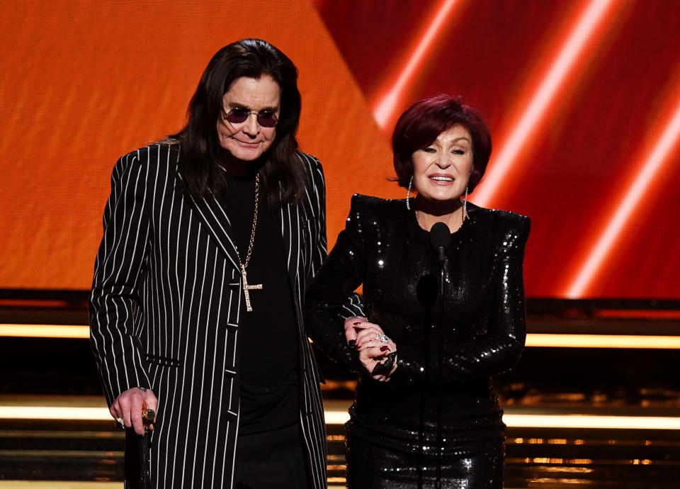 Ozzy Osbourne and Sharon Osbourne speak onstage during the 62nd Annual GRAMMY Awards