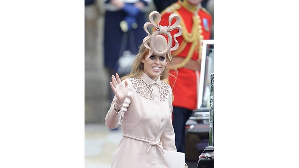 Princess Beatrice Leaving Westminster Abbey After The Wedding Of Prince William And Kate Middleton. (Photo by Antony Jones/Julian Parker/Mark Cuthbert/UK Press via Getty Images)