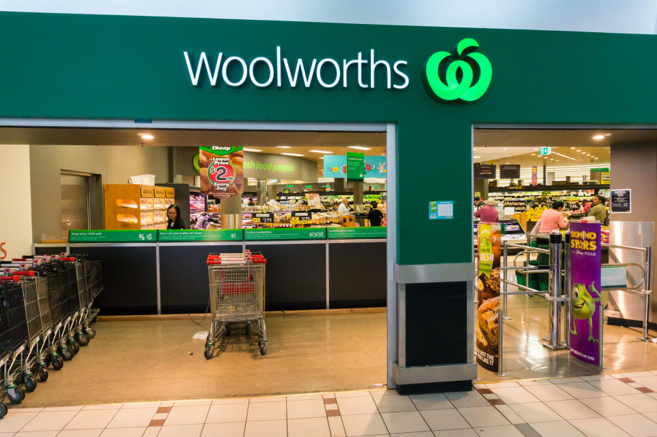 Melbourne, Australia - March 25, 2015: a Woolworths supermarket in suburban Melbourne. Woolworths operates one of the two large national supermarket chains in Australia.