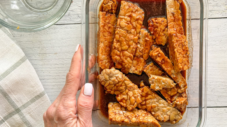 tempeh in glass container