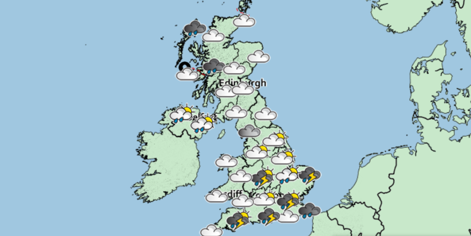 Black clouds across the south and north west, according to the Met Office forecast for Friday afternoon