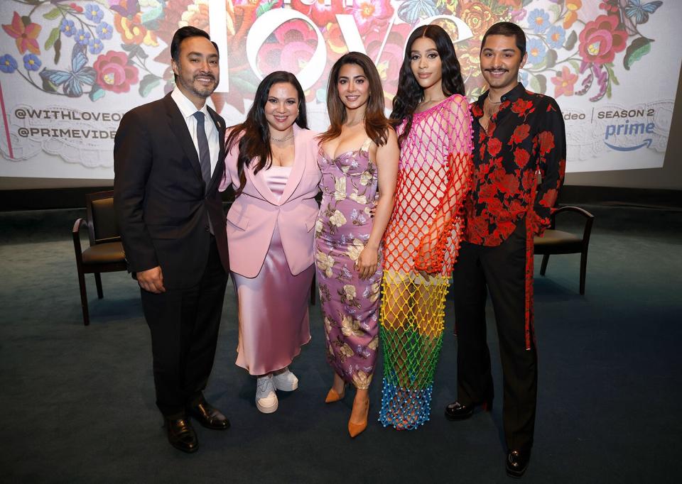 WASHINGTON, DC - JUNE 07: (L-R) U.S. Rep. Joaquin Castro, Creator, Executive Producer Gloria Calderón Kellett, Emeraude Toubia, Isis King, Mark Indelicato attend a Prime Video special screening and conversation for Season Two of "With Love" at The Burke Theatre at the United States Navy Memorial on June 07, 2023 in Washington, DC. (Photo by Paul Morigi/Getty Images for Prime Video)