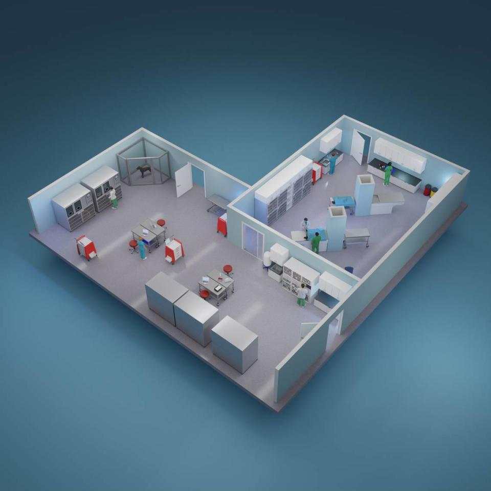 This rendering shows the floor plan for the new emergency room and intensive care unit at the teaching hospital within UC Davis’ School of Veterinary Medicine.