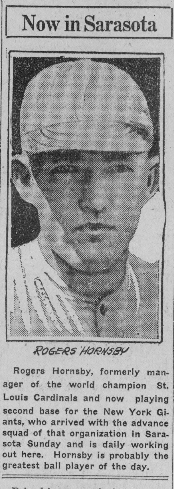 New York Giants baseball great Rogers Hornsby was on hand at the spudding-in ceremony to pass out cigars, soda and candy.