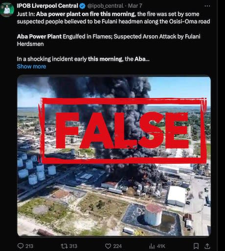 <span>A screenshot of the false claim, taken on April 7, 2024 </span>