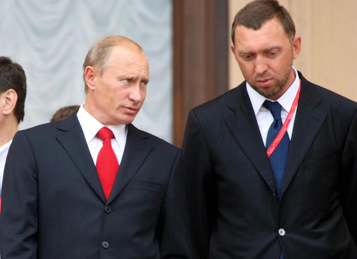Those affected by the sanctions include oligarch Oleg Deripaska (right) and many businessmen with direct links to Vladimir Putin: Getty