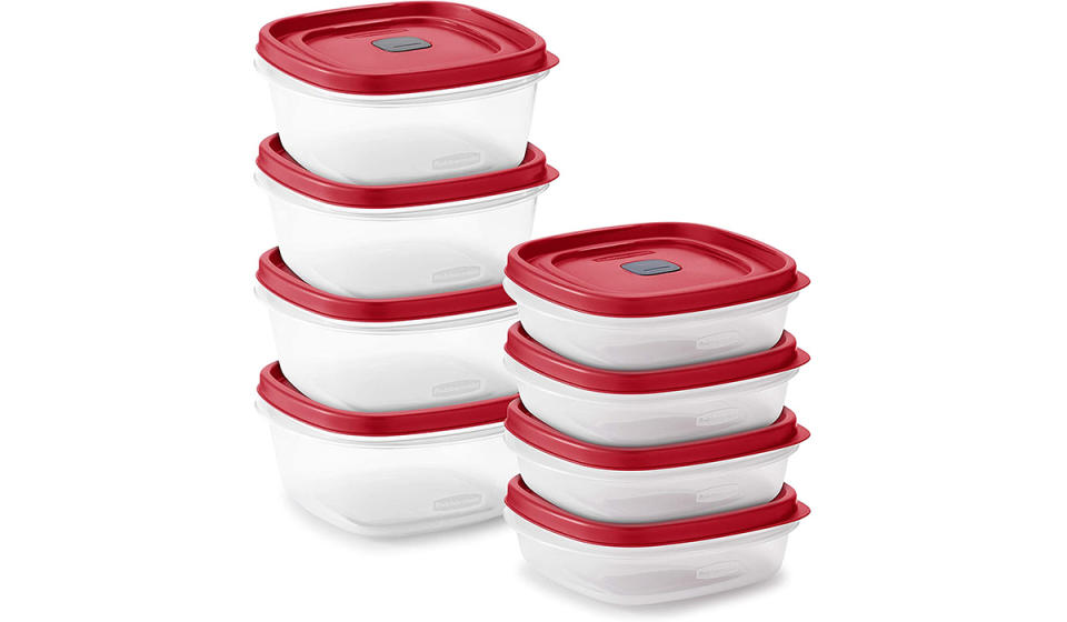 Eight plastic food storage containers