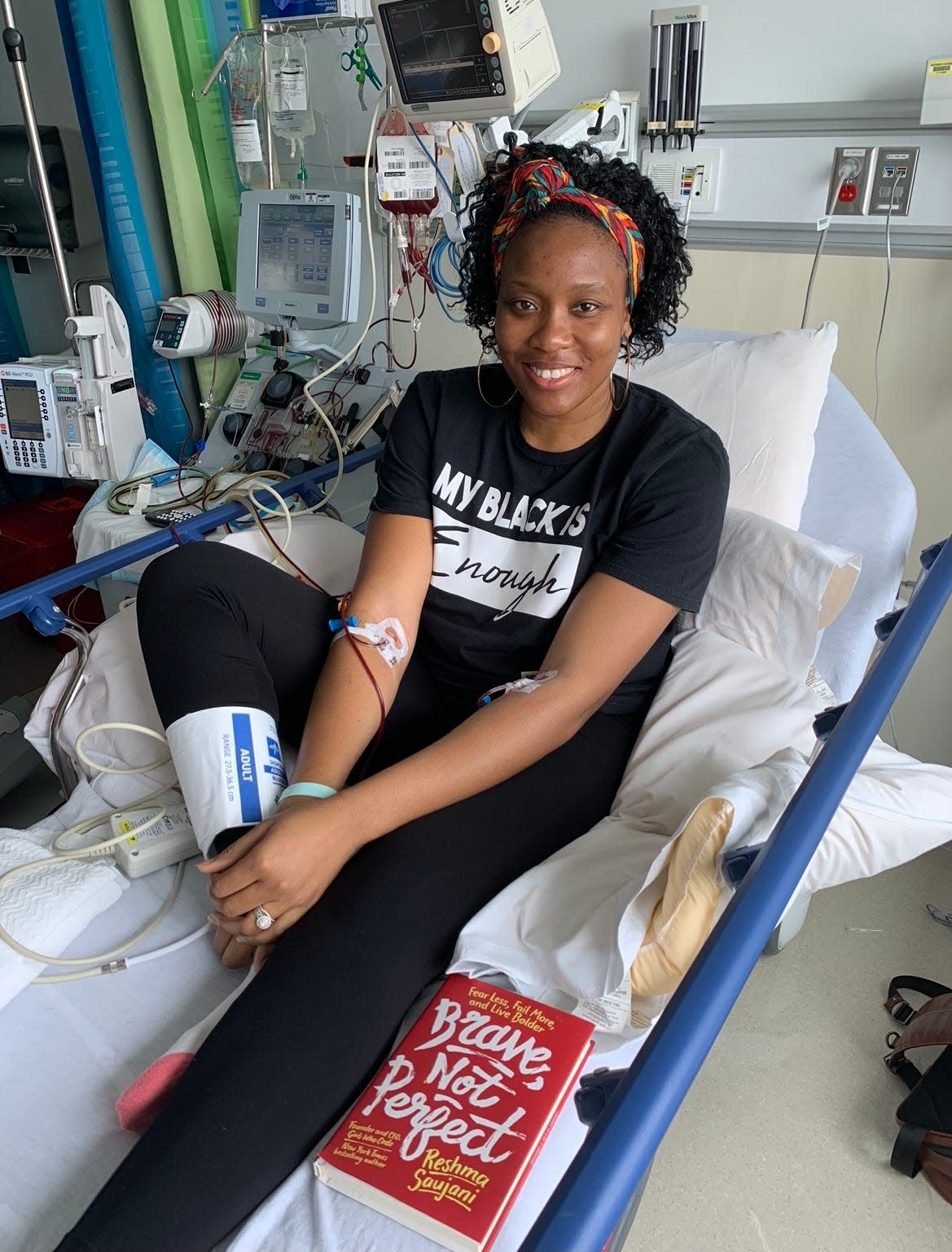 Habiba Bankston of Columbus undergoes monthly blood transfusions as part of her treatment for sickle cell disease. Each transfusion takes about five hours, she said.