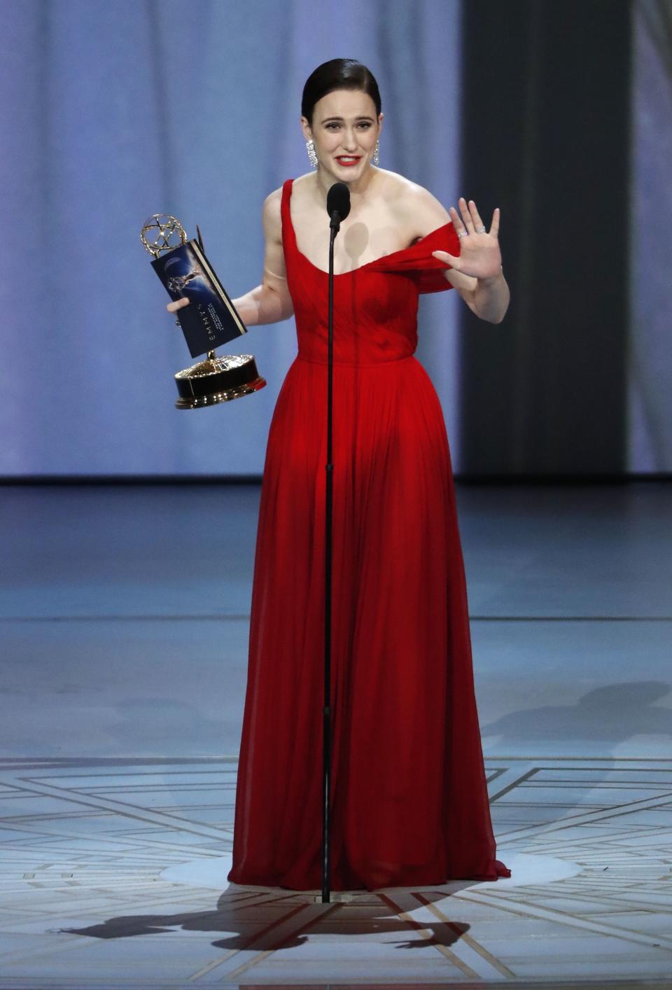 Rachel Brosnahan for <I>The Marvelous Mrs. Maisel</I> wins the Emmy for Outstanding Lead Actress in a Comedy series. REUTERS/Mario Anzuoni