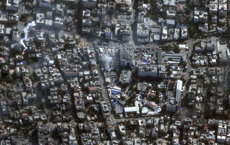 This image provided by Maxar Technologies shows al-Shifa hospital and surroundings in Gaza City, Saturday, Nov. 11, 2023.